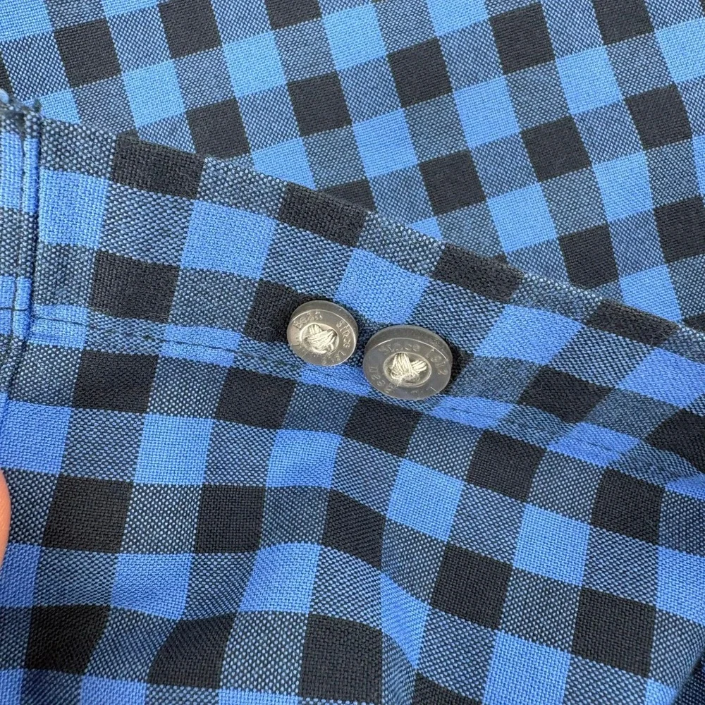LL Bean Mens Traditional Fit Buffalo Check Flannel Shirt Blue Black Medium M-Reg